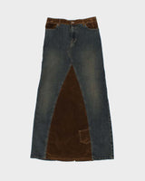 Vintage 1990s Armor Jeans Velvet Panel Denim Maxi Skirt - XS