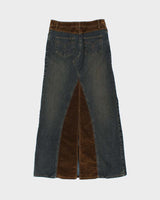 Vintage 1990s Armor Jeans Velvet Panel Denim Maxi Skirt - XS