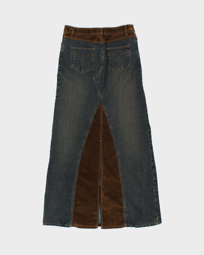 Vintage 1990s Armor Jeans Velvet Panel Denim Maxi Skirt - XS