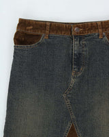 Vintage 1990s Armor Jeans Velvet Panel Denim Maxi Skirt - XS