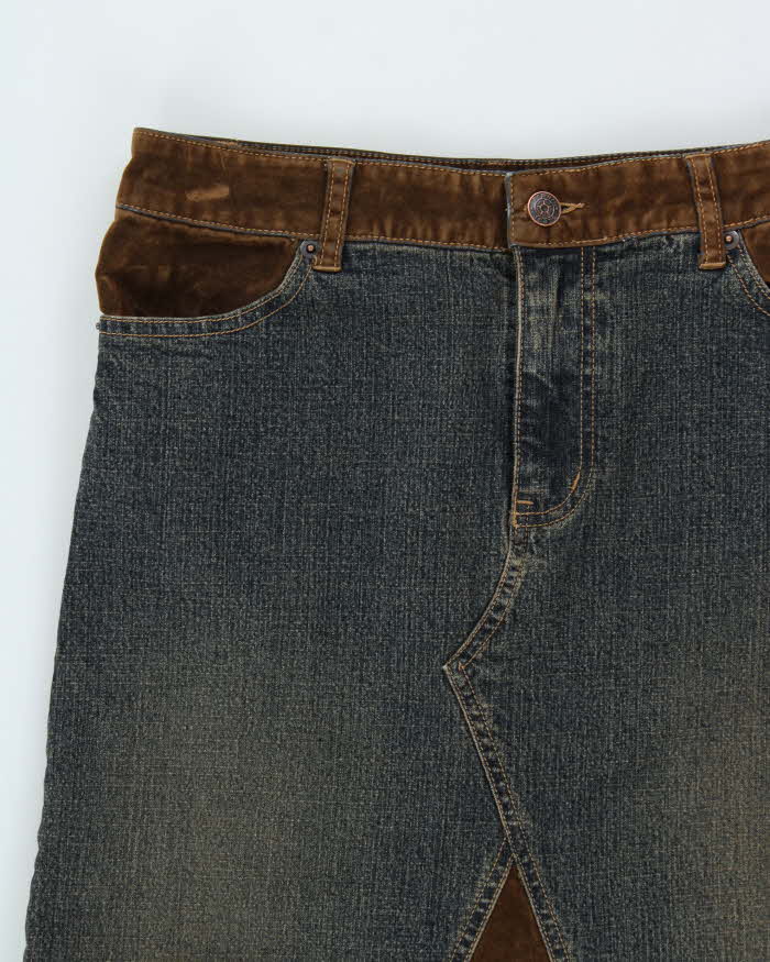 Vintage 1990s Armor Jeans Velvet Panel Denim Maxi Skirt - XS