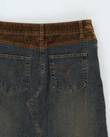 Vintage 1990s Armor Jeans Velvet Panel Denim Maxi Skirt - XS