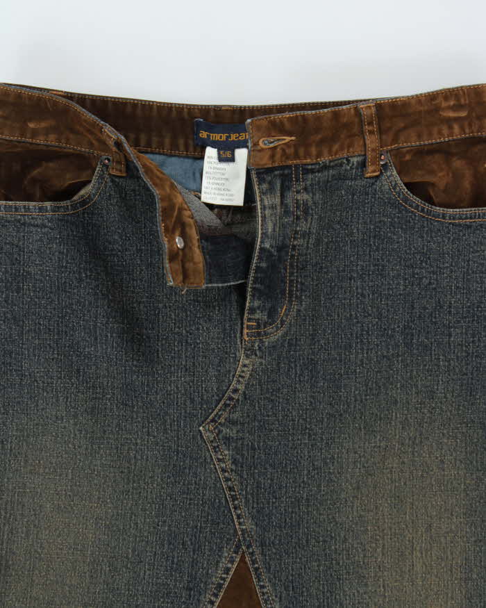Vintage 1990s Armor Jeans Velvet Panel Denim Maxi Skirt - XS