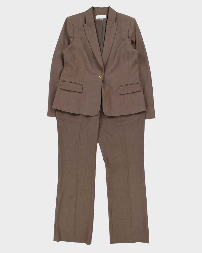 Vintage Y2K 00s Calvin Klein Women's Pointed Lapel Single Breasted Relaxed Bootcut Fit Two-Piece Suit - L