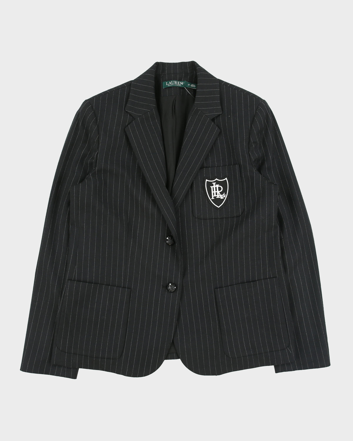 Vintage Lauren Ralph Lauren LRL Women's Crest Pinstripe Wool Blend 2 Button Prep Blazer - M