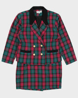 Vintage 90s Sin May Pink &amp; Green Plaid Double Breasted Skirt Suit - M/L