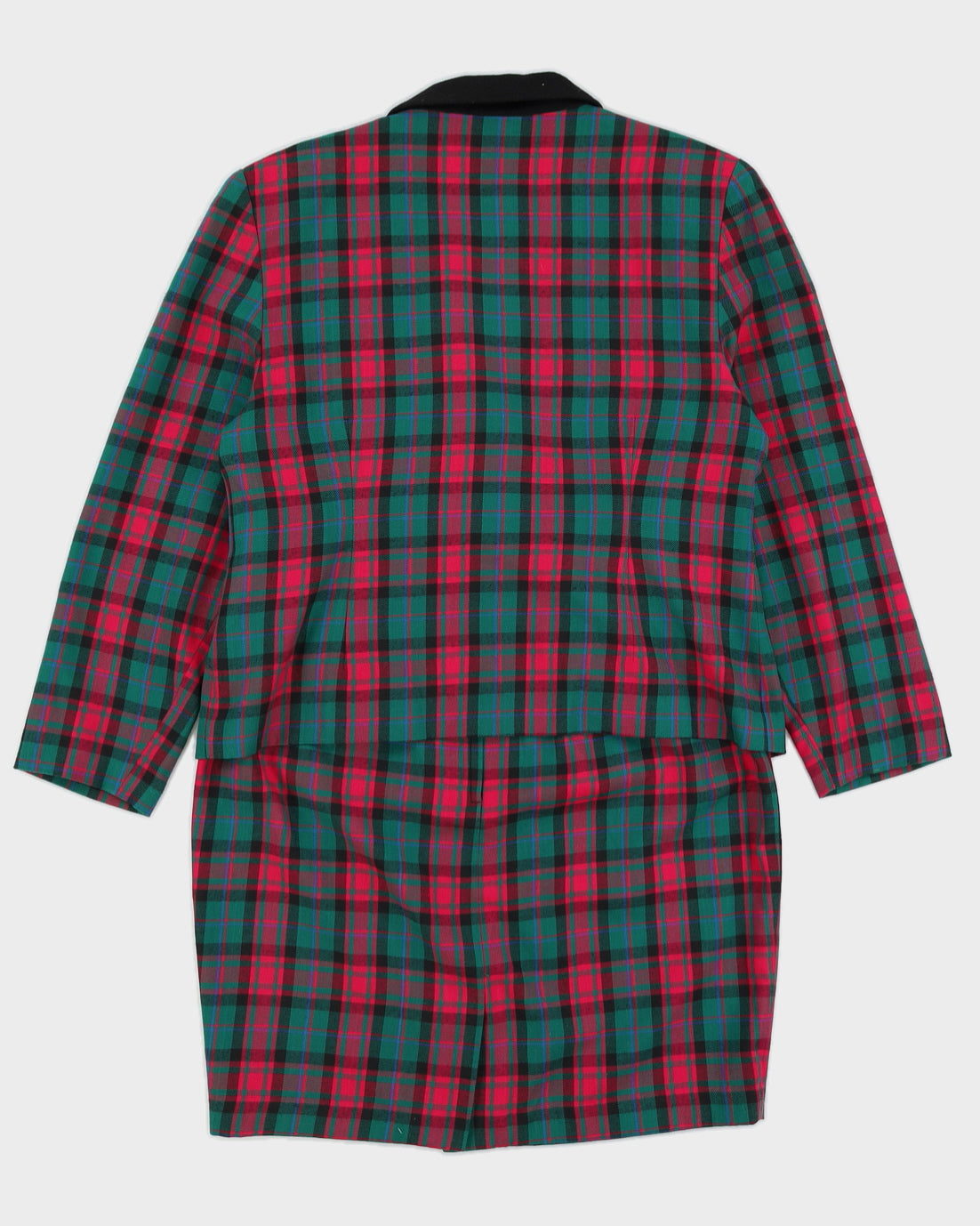 Vintage 90s Sin May Pink &amp; Green Plaid Double Breasted Skirt Suit - M/L