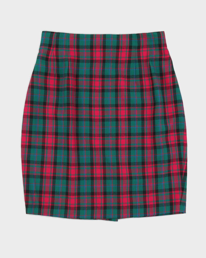 Vintage 90s Sin May Pink &amp; Green Plaid Double Breasted Skirt Suit - M/L
