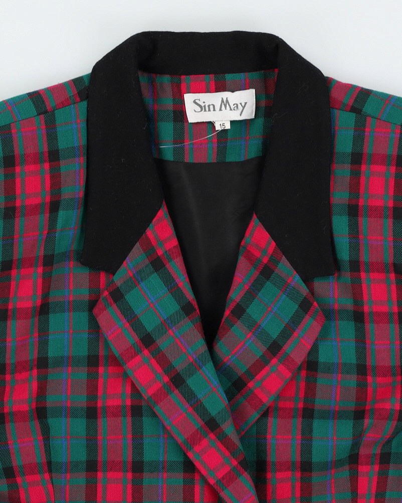 Vintage 90s Sin May Pink &amp; Green Plaid Double Breasted Skirt Suit - M/L