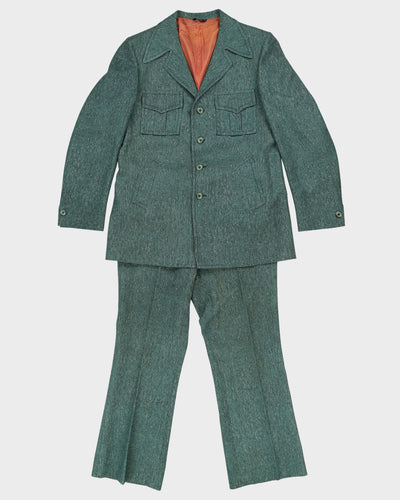 Vintage 70s Royal Crown Green Two Piece Suit - W34 L32