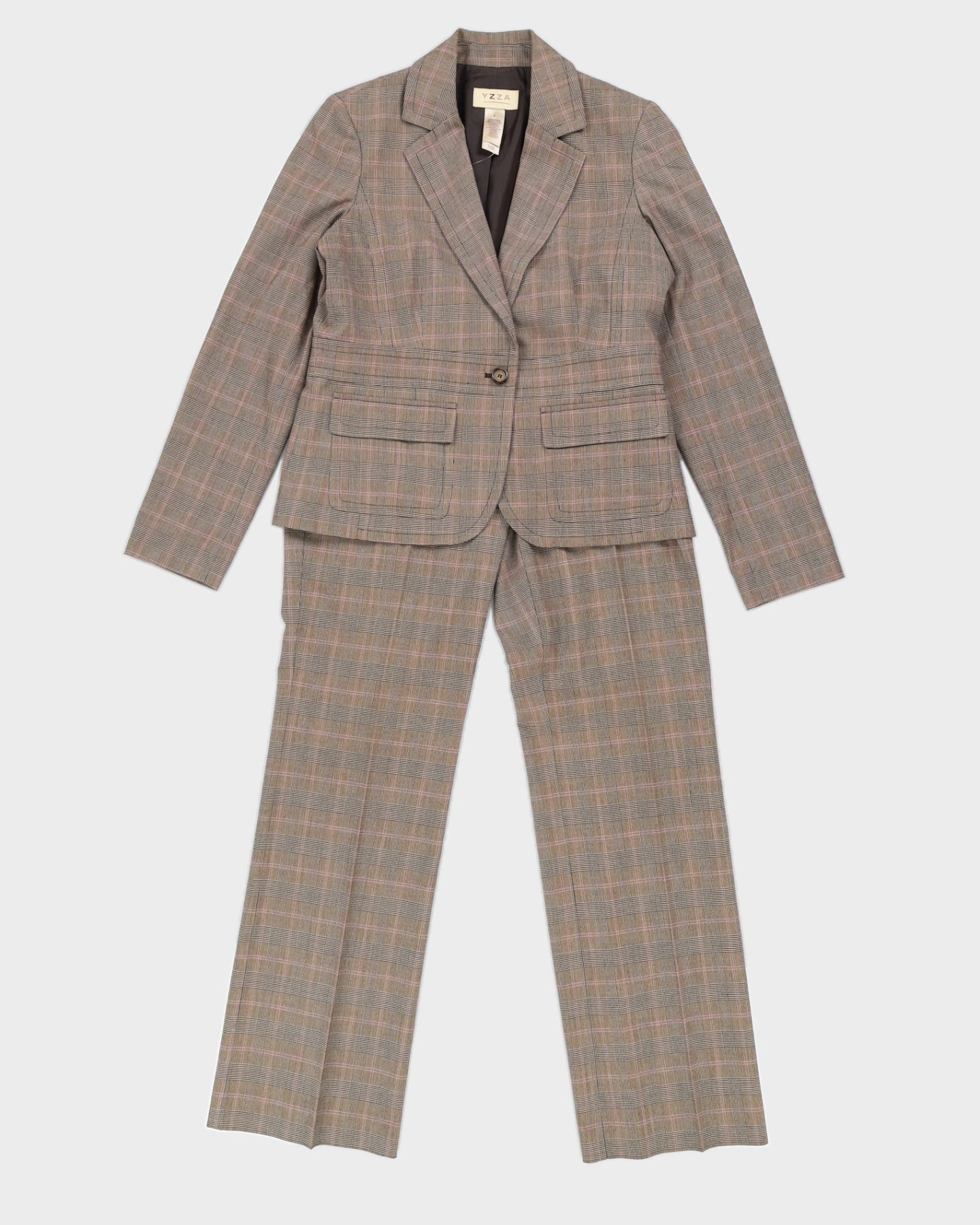 Y2K 00s Yzza Brown Plaid Two Piece Suit - M