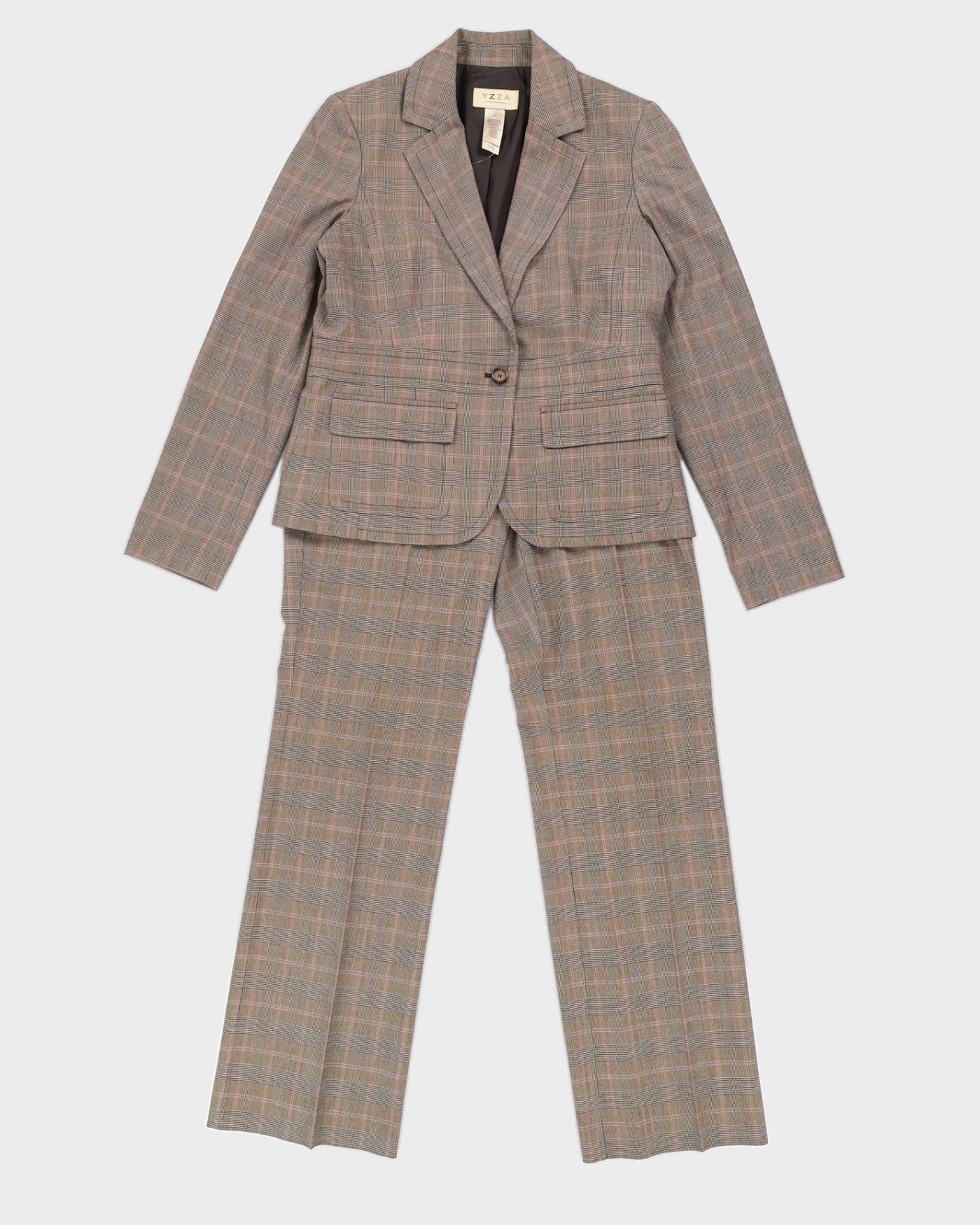 Y2K 00s Yzza Brown Plaid Two Piece Suit - M