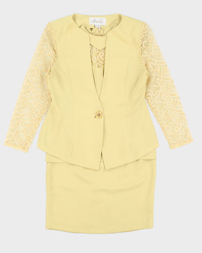 Vintage 90s Mable Yellow Three Piece Skirt Suit - M