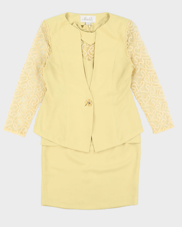Vintage 90s Mable Yellow Three Piece Skirt Suit - M