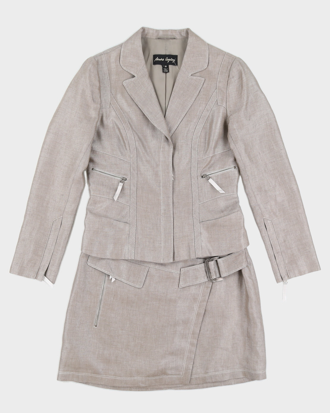 Y2K 00s Sandra Angelozzi Greige Skirt Suit - M