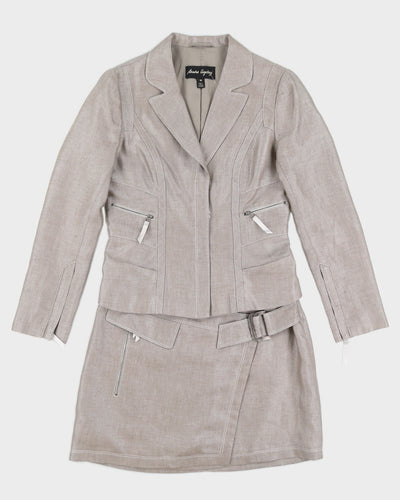 Y2K 00s Sandra Angelozzi Greige Skirt Suit - M