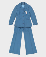 Vintage 70s Moda Women's Blue Fitted Two Piece Suit - S