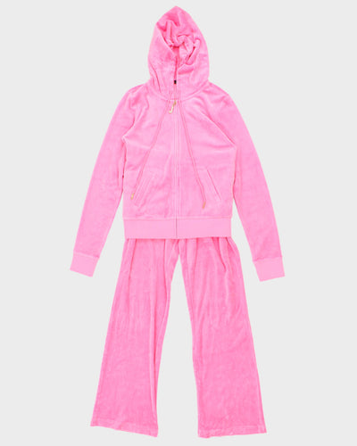 Y2K 00s Juicy Couture Hot Pink Velour 2 Piece Tracksuit - S