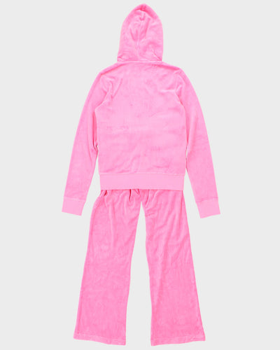 Y2K 00s Juicy Couture Hot Pink Velour 2 Piece Tracksuit - S