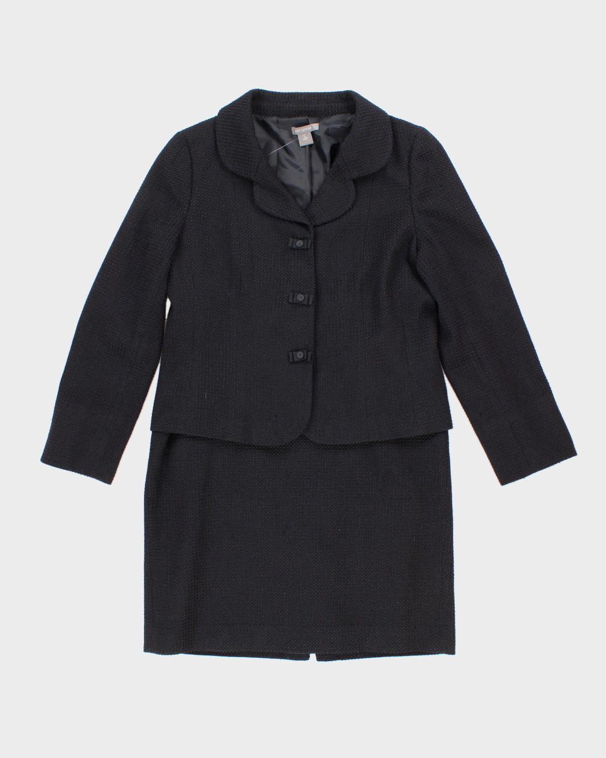 Ann Taylor Navy Textured Suit Jacket and Skirt Set - M