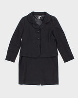 Ann Taylor Navy Textured Suit Jacket and Skirt Set - M