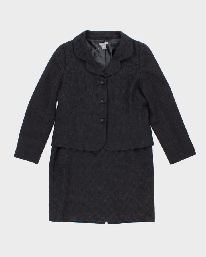 Ann Taylor Navy Textured Suit Jacket and Skirt Set - M