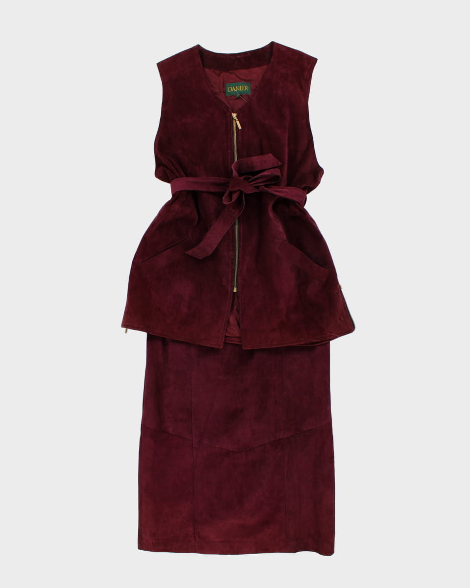 Danier Purple Suede Two Piece Skirt Suit - UK 16 / L