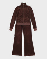 Vintage Y2k 00s Juicy Couture Brown Velour 2 Piece Tracksuit - S