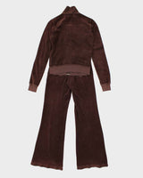Vintage Y2k 00s Juicy Couture Brown Velour 2 Piece Tracksuit - S