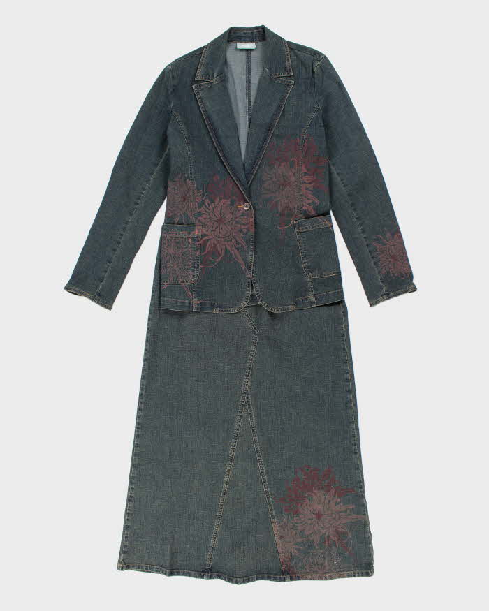Vintage Y2k 00s Wallis Denim Blazer & Denim Maxi Skirt Two Piece - M