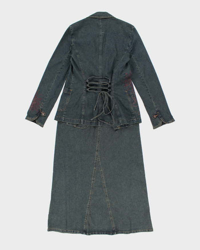 Vintage Y2k 00s Wallis Denim Blazer & Denim Maxi Skirt Two Piece - M