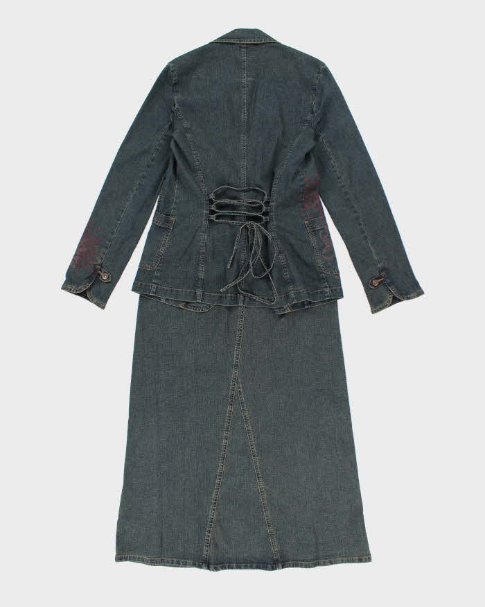 Vintage Y2k 00s Wallis Denim Blazer & Denim Maxi Skirt Two Piece - M