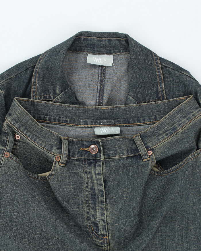 Vintage Y2k 00s Wallis Denim Blazer & Denim Maxi Skirt Two Piece - M