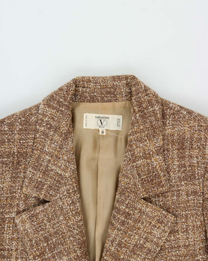 Vintage 1980s Women's Valentino Miss V Tweed Wool Two-Piece Blazer &amp; Skirt Suit - L
