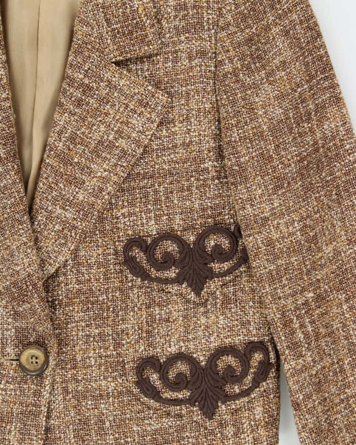 Vintage 1980s Women's Valentino Miss V Tweed Wool Two-Piece Blazer &amp; Skirt Suit - L