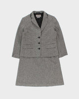 Vintage Women's Jaeger Grey Wool Two-Piece Skirt Suit - S