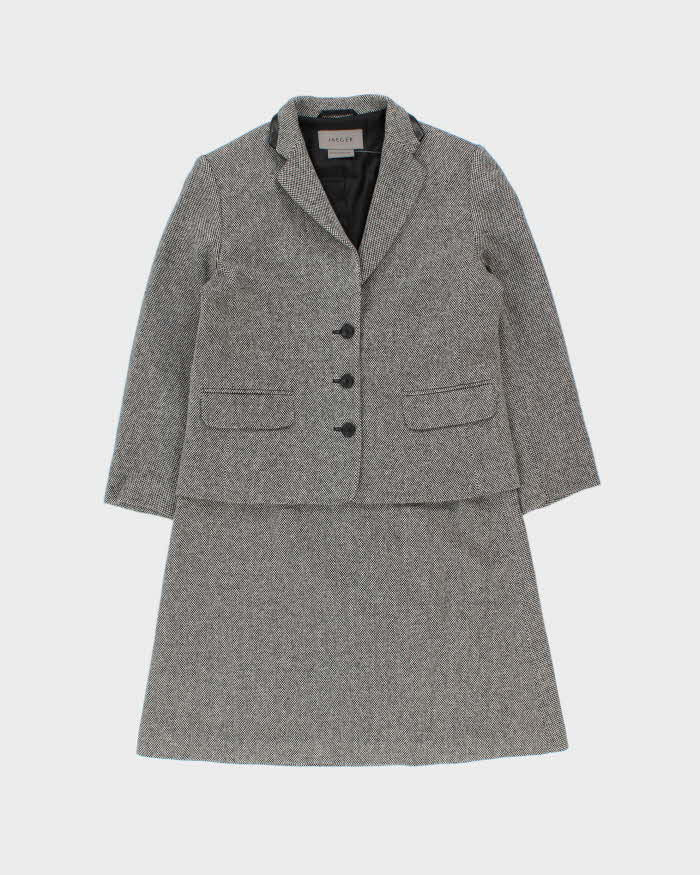 Vintage Women's Jaeger Grey Wool Two-Piece Skirt Suit - S
