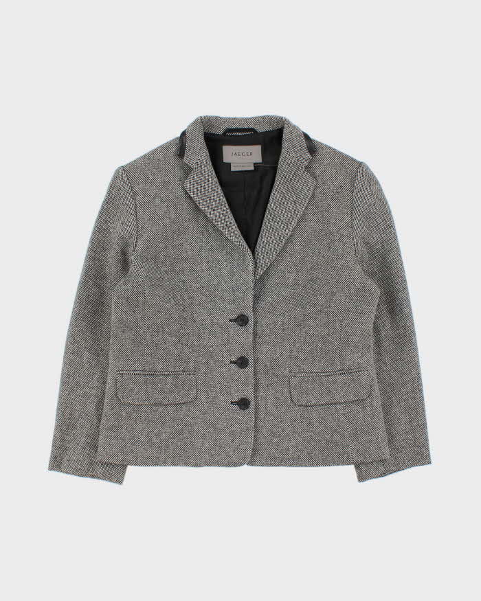 Vintage Women's Jaeger Grey Wool Two-Piece Skirt Suit - S