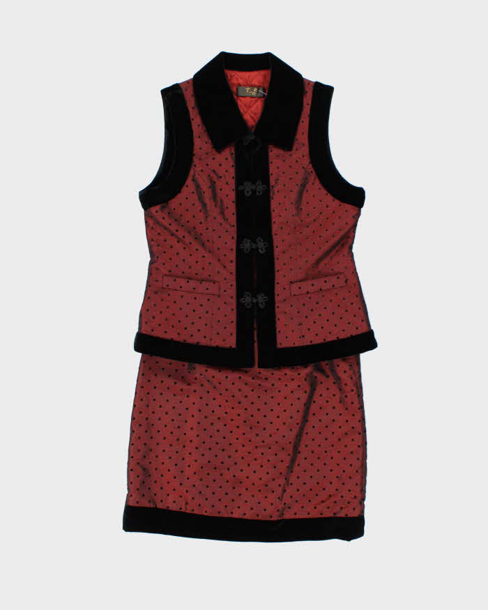 Vintage Northern Hemisphere Iridescent Velvet Trim Skirt Suit - S