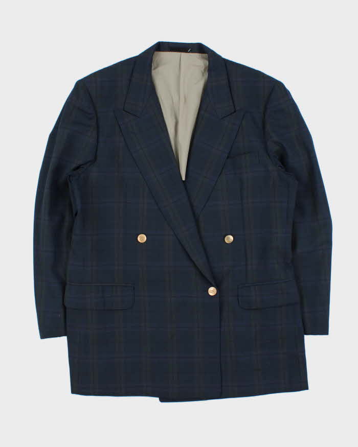 Vintage 1990s Burberry Japan Wool Check Women's Double Breasted Oversized Blazer - L