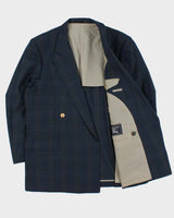 Vintage 1990s Burberry Japan Wool Check Women's Double Breasted Oversized Blazer - L
