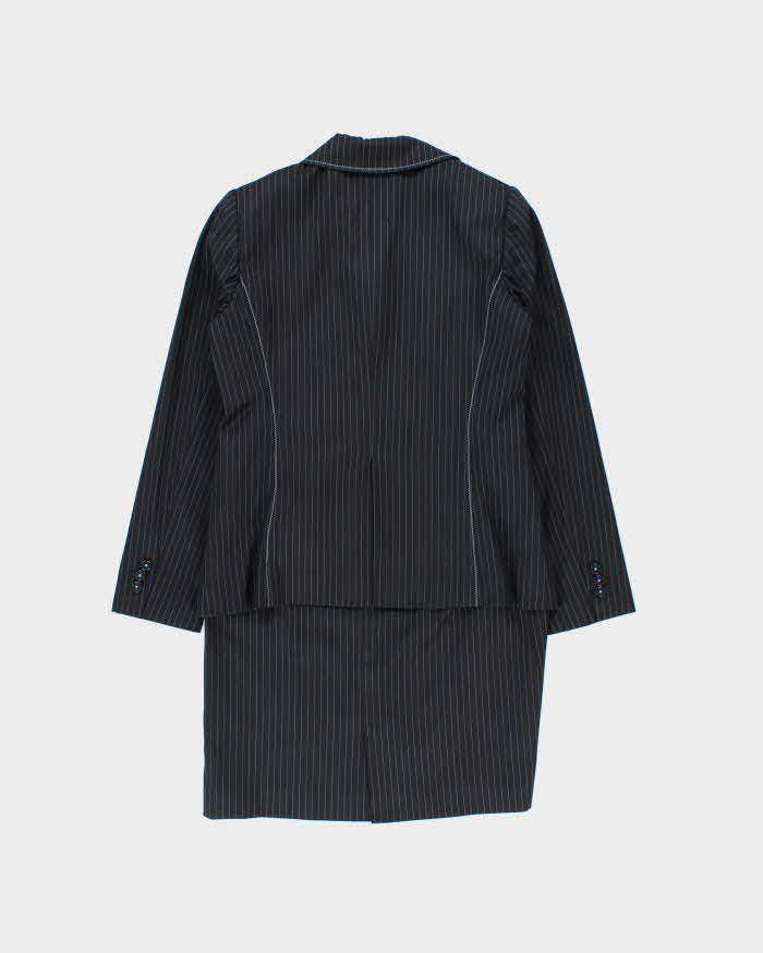 Vintage Y2K 00s Via Roma Women's Wool Blend Pin Striped Contrast Stitch Two-Piece Skirt Suit - M