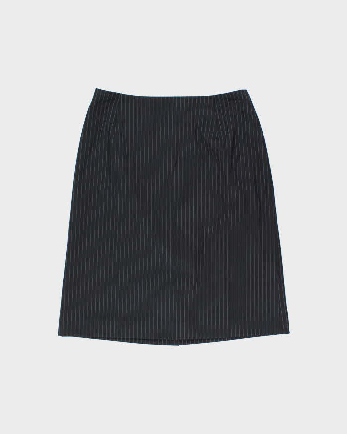 Vintage Y2K 00s Via Roma Women's Wool Blend Pin Striped Contrast Stitch Two-Piece Skirt Suit - M