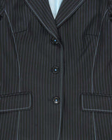 Vintage Y2K 00s Via Roma Women's Wool Blend Pin Striped Contrast Stitch Two-Piece Skirt Suit - M