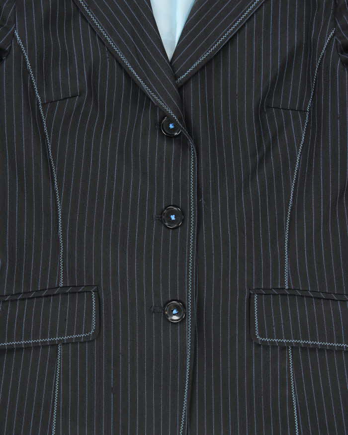 Vintage Y2K 00s Via Roma Women's Wool Blend Pin Striped Contrast Stitch Two-Piece Skirt Suit - M