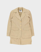 Vintage Y2K 00s DKNY Tan Canvas Women's Two-Piece Skirt Suit - S