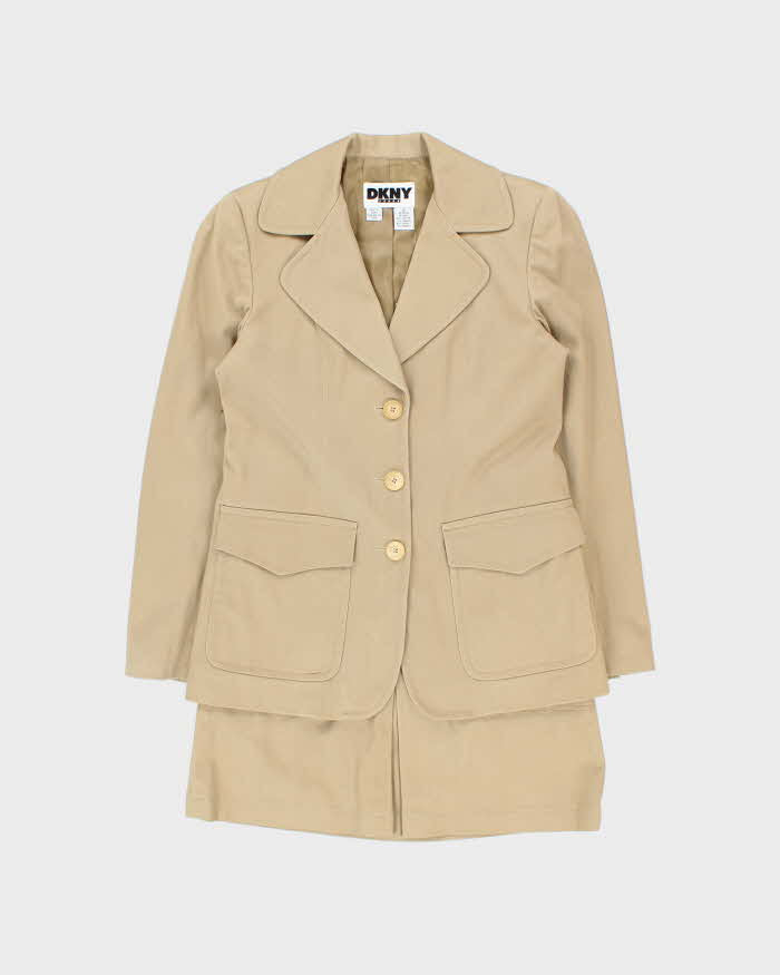 Vintage Y2K 00s DKNY Tan Canvas Women's Two-Piece Skirt Suit - S