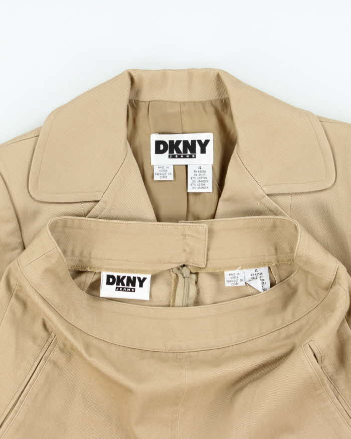 Vintage Y2K 00s DKNY Tan Canvas Women's Two-Piece Skirt Suit - S