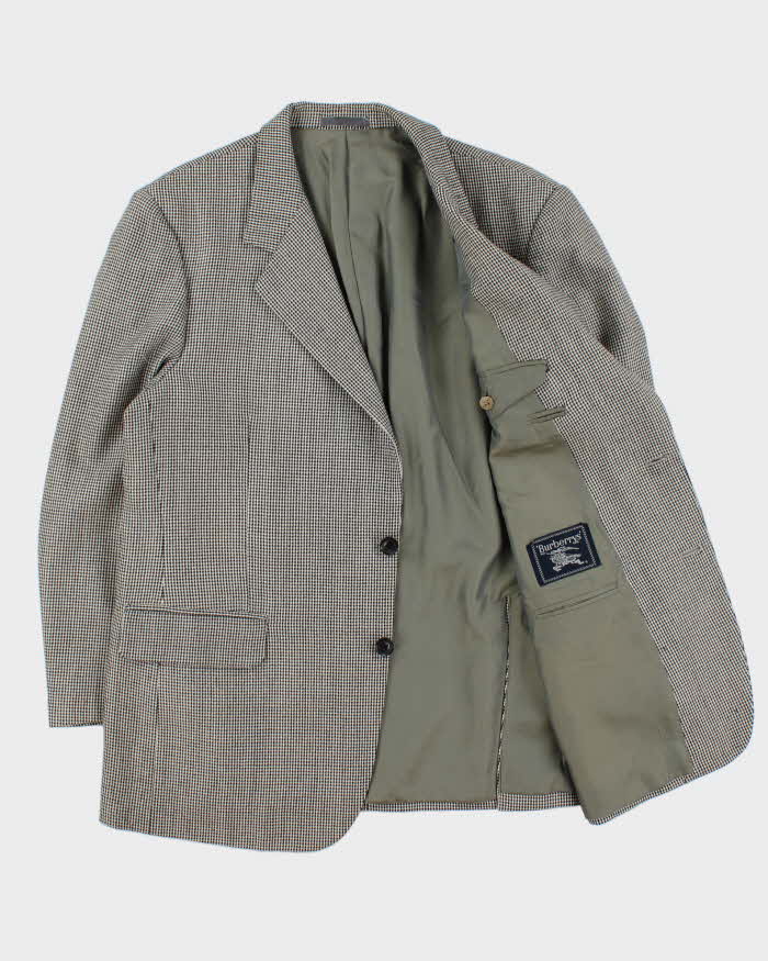 Vintage 1990s Burberry Japan Women's Tasmanian Wool Houndstooth Single Breasted Oversized Blazer - L