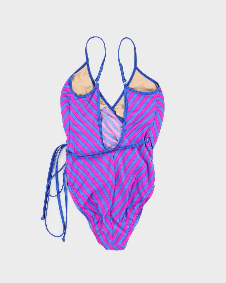 Vintage Purple and Blue Striped Wrap Swimsuit - XS